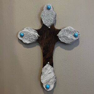 Western cowhide wood cross wall decoration